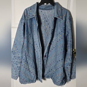 Denim Jacket with Multicolor Embroidered Dots - Women